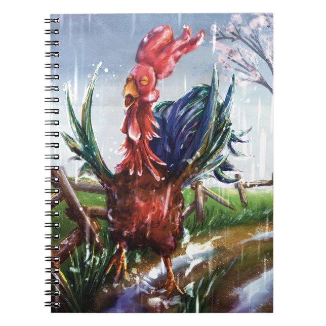 Cahier à reliure spirale illustré d'un coq sous la (Devant)