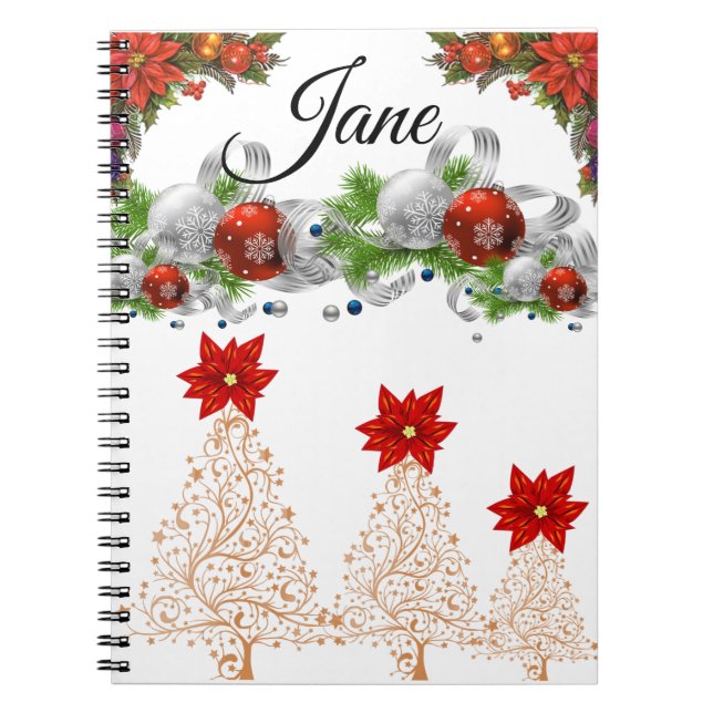Cahier à reliure spirale Noël Poinsettia (Devant)