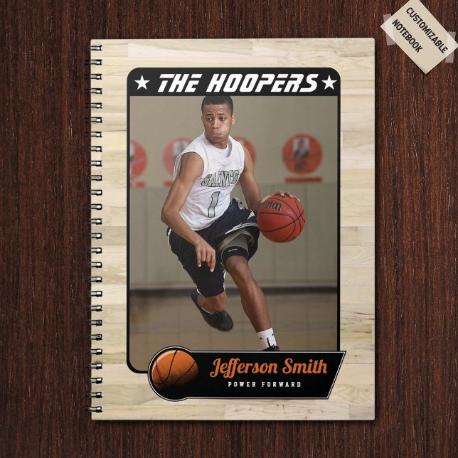 Cahier à reliure spirale personnalisable pour joue (Basketball spiral notebook with custom team name and basketball player name)