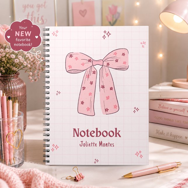 Cahier à ruban coquette rose mignon (Cute-Pink-Coquette-Bow-Notebook)