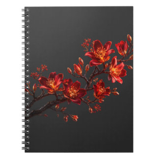 Cahier à spirale à branche florale rouge et or