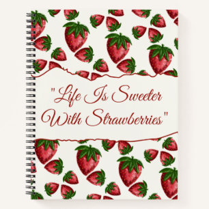 Cahier à spirale à la fraise dessiné à la main suc