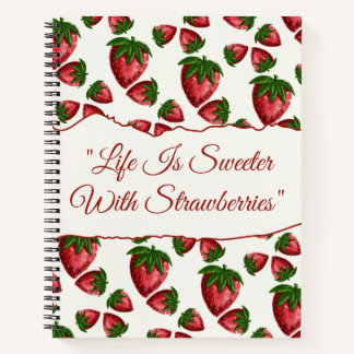 Cahier à spirale à la fraise dessiné à la main suc
