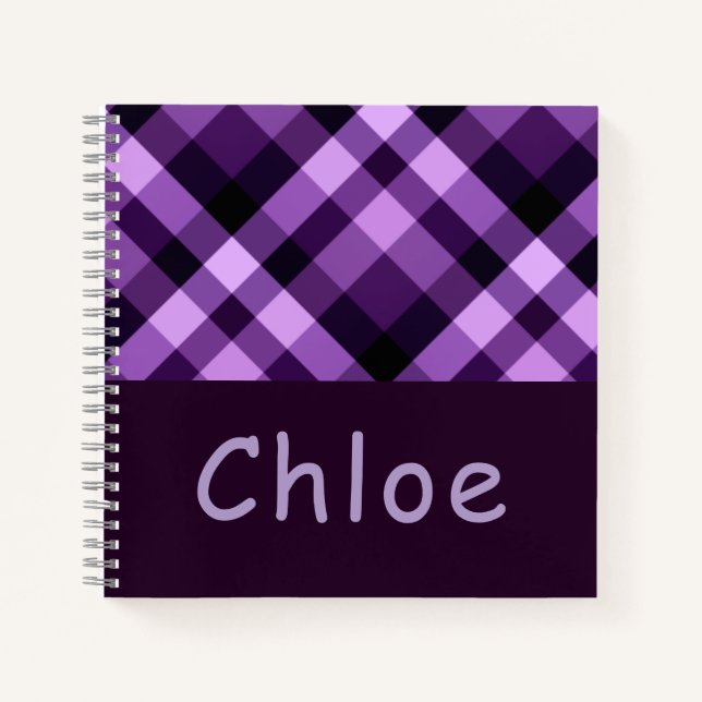 Cahier à spirale à monogramme à carreaux violet pr (Devant)