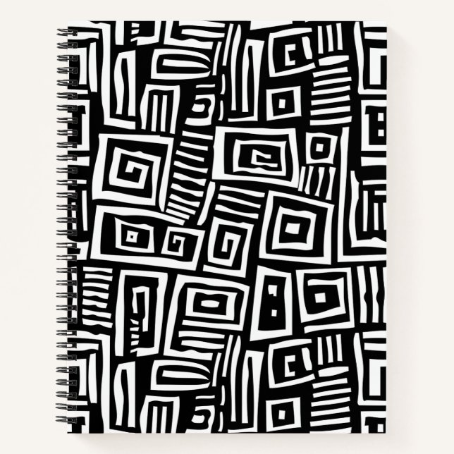 Cahier à spirale à motif abstrait noir et blanc (Devant)