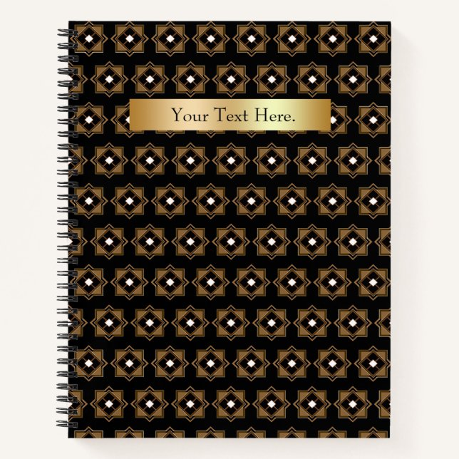 Cahier à spirale à motif géométrique marron et noi (Devant)