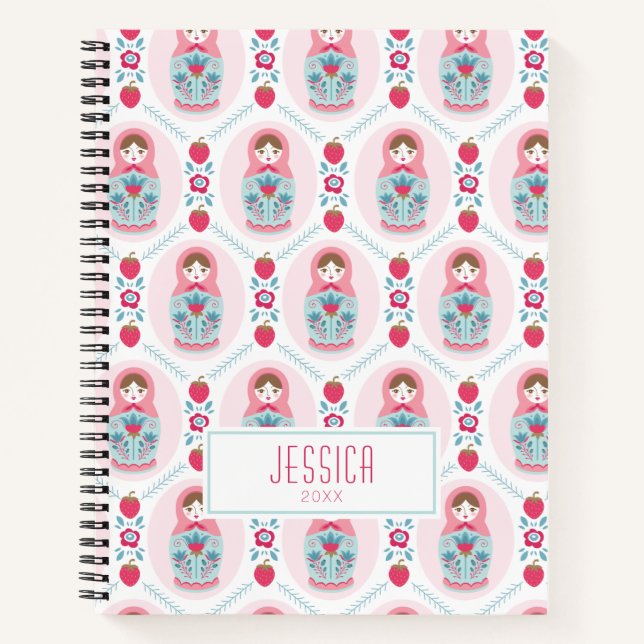 Cahier à spirale à motif rose girly monogramme (Devant)