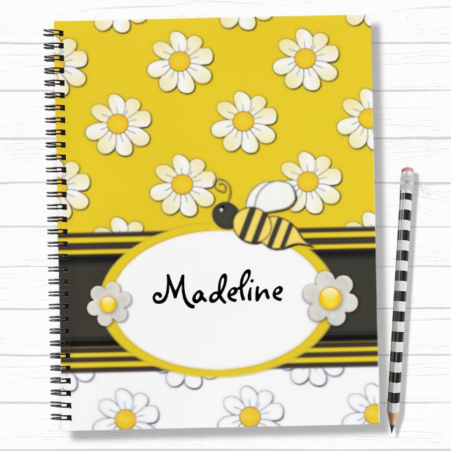 Cahier à spirale abeille marguerite jaune (Créateur téléchargé)