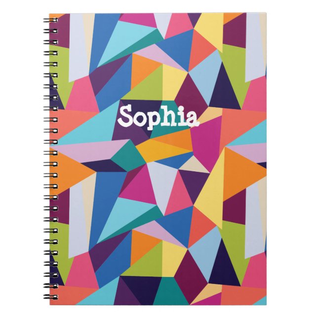 Cahier à spirale abstrait coloré avec nom (Devant)
