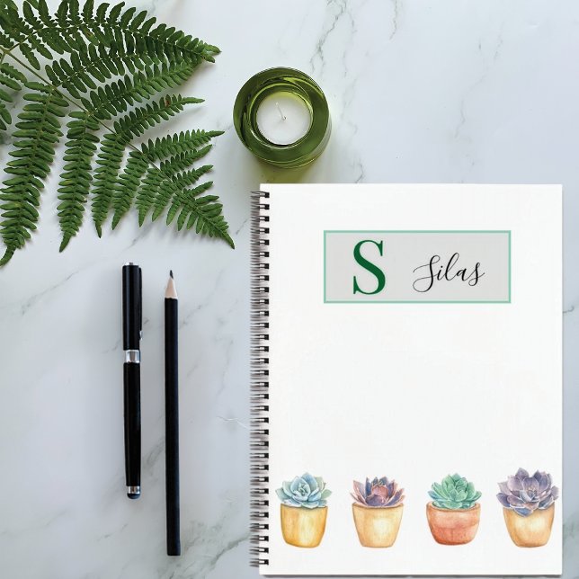 Cahier à spirale aquarelle de plantes grasses (Créateur téléchargé)