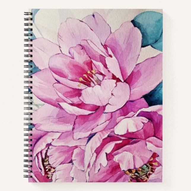 Cahier à spirale aquarelle rose floral (Devant)
