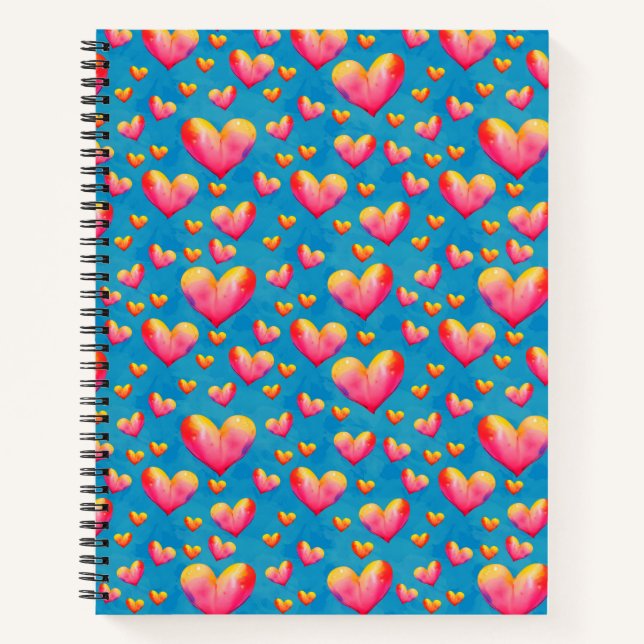 Cahier à spirale aux cœurs aquarelles multicolores (Devant)