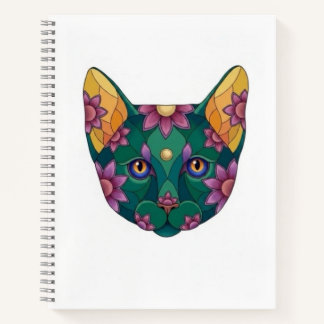 Cahier à spirale avec chat vert et fleurs