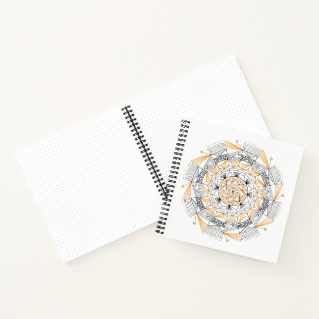 Cahier à spirale avec motif mandala orange (Intérieur)