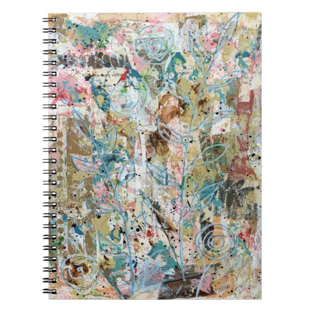 Cahier à spirale avec œuvre d'art florale en techn (Devant)