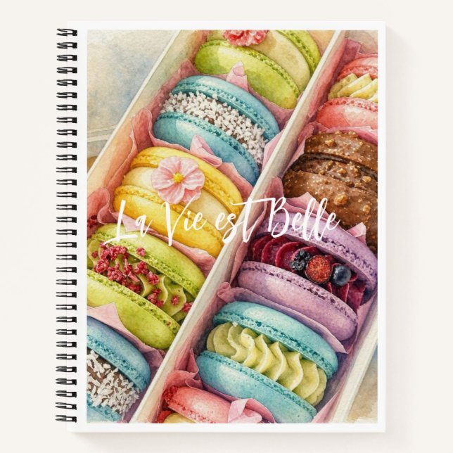 Cahier à spirale boîte de macarons français aquare (Devant)