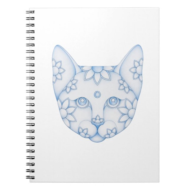 CAHIER À SPIRALE CHAT BLEU AVEC FLEURS (Devant)