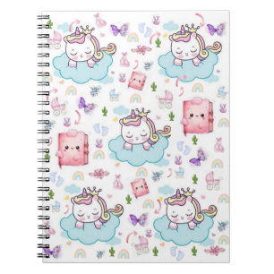 Cahier à spirale Chat Licorne Rose Bleu 