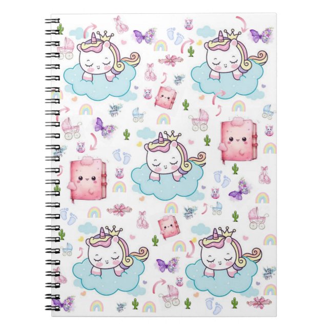 Cahier à spirale Chat Licorne Rose Bleu  (Devant)