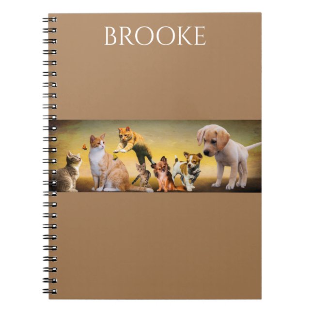 Cahier à spirale chats et chiens avec nom personna (Devant)