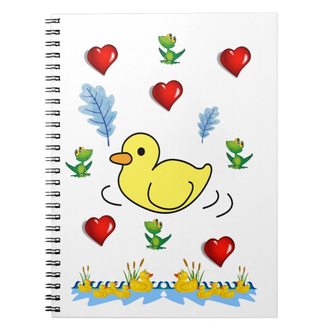 Cahier à spirale Cœur de canard jaune grenouille  (Devant)