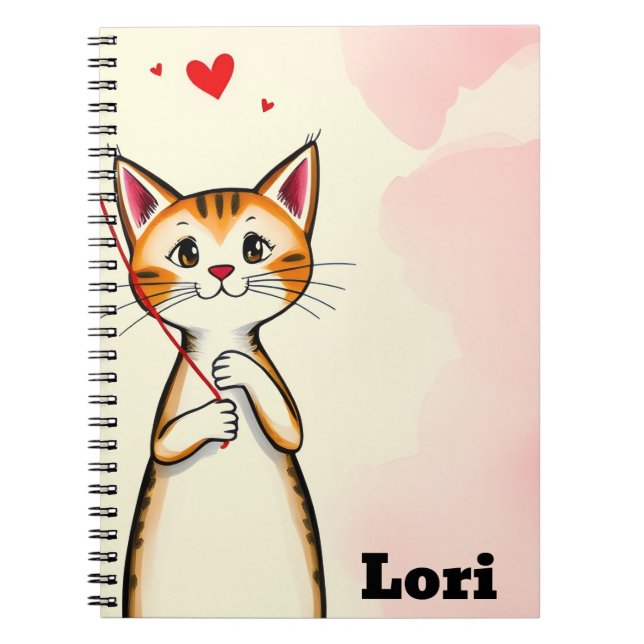 Cahier à spirale coeurs rouges chat mignon  (Devant)