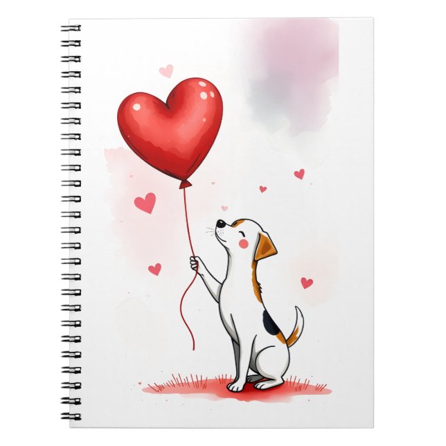 Cahier à spirale coeurs rouges Chien mignon  (Devant)