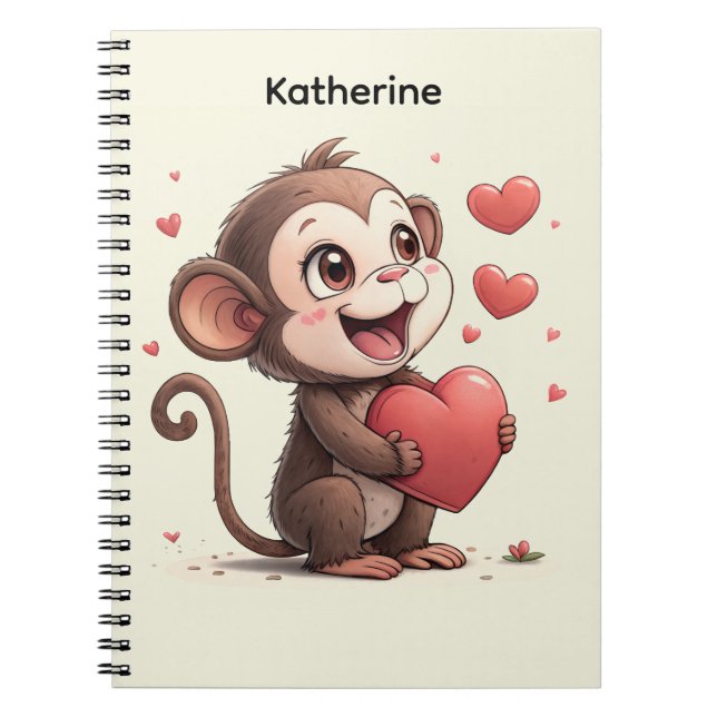 Cahier à spirale Cœurs rouges singe mignon  (Devant)