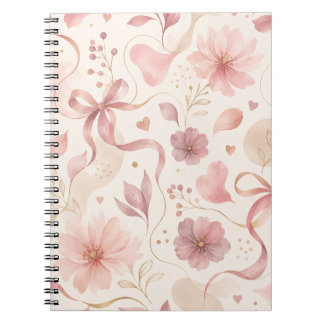 Cahier à spirale Coquette Rose Fleurs et Ruban