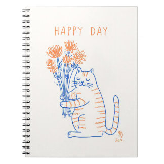 Cahier à spirale Cute Cat Holding Flowers Happy Da