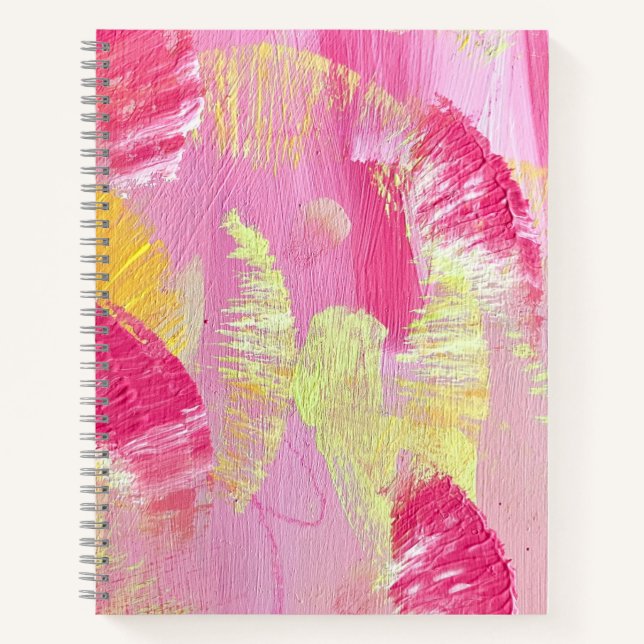 Cahier à spirale d'art abstrait aux ailes roses et (Devant)