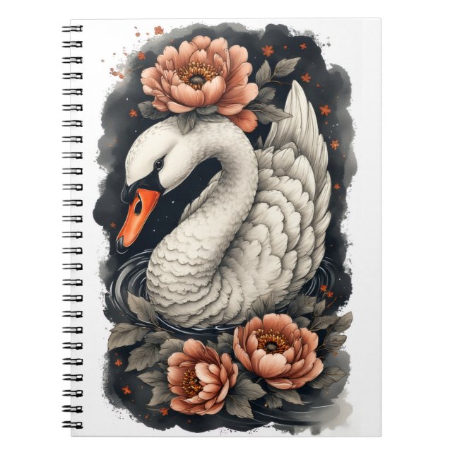 Cahier à spirale d'art floral "Cygne Corail" (Devant)