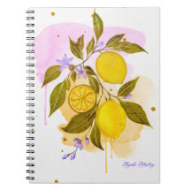 cahier à spirale de citrons à l'aquarelle libre