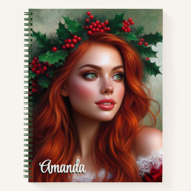 Cahier à spirale de Noël avec feuilles de houx (Devant)