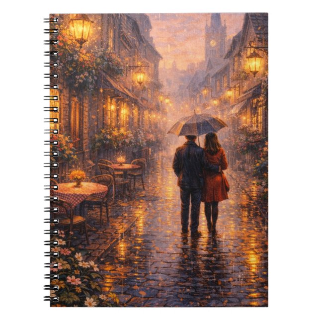 Cahier à spirale de Paris romantique sous la pluie (Devant)