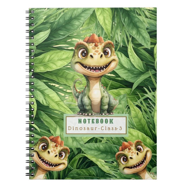 Cahier à spirale de photo de dinosaure avec nom pe (Devant)