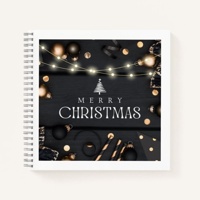 Cahier à spirale élégant noir Joyeux Noël  (Devant)