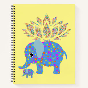 Cahier à spirale Éléphants bleus floraux colorés