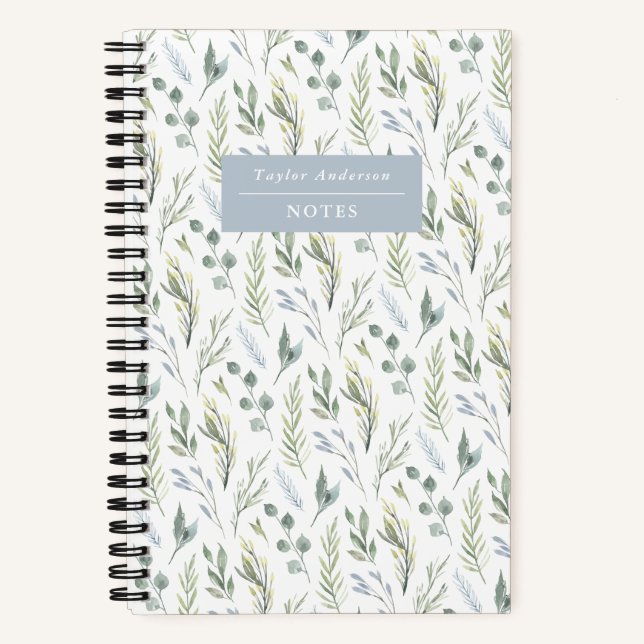 Cahier à spirale feuilles bleu et vert aquarelle (Recto)