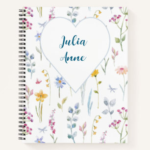 Cahier à spirale Fleurs sauvages de champ à l'aqua