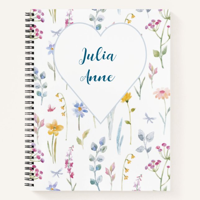Cahier à spirale Fleurs sauvages de champ à l'aqua (Devant)