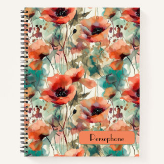 Cahier à spirale floral aquarelle Coquelicot
