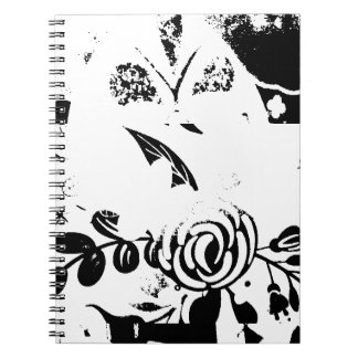 Cahier à spirale floral délavé noir et blanc class