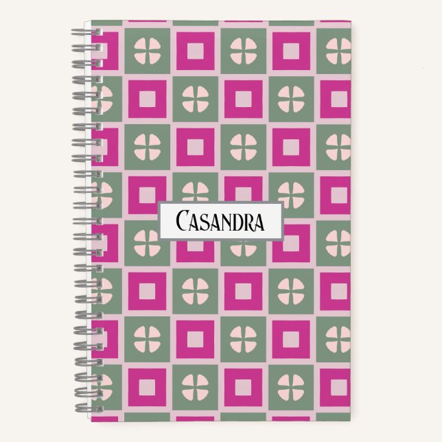 Cahier à spirale floral encadré vert et magenta (Recto)