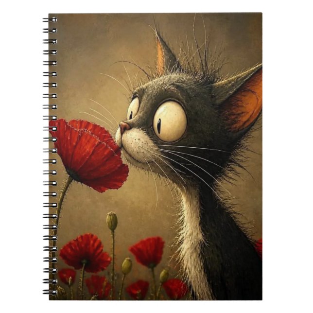 Cahier à spirale floral fleurs chat noir et blanc  (Devant)