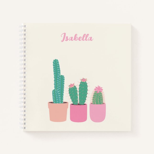 Cahier à spirale illustré de cactus féminin avec n (Devant)