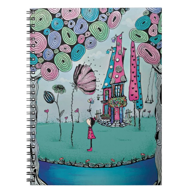Cahier à spirale illustré de fille fantaisiste (Devant)