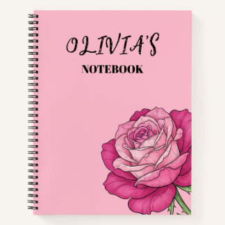 Cahier à spirale illustré de rose rose personnalis