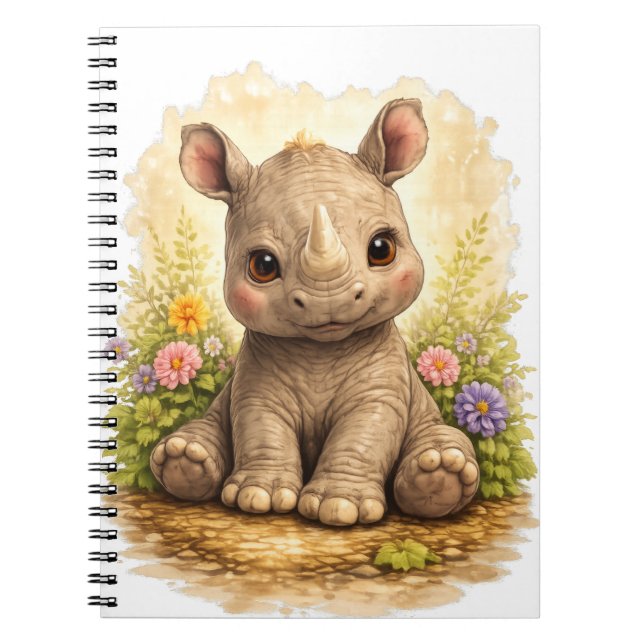 Cahier à spirale Kawaii Bébé Rhinocéros Mignon (Devant)