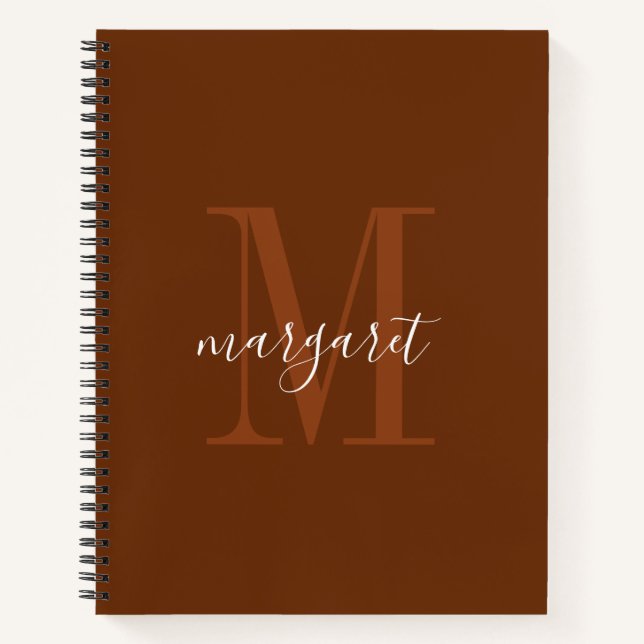 Cahier à spirale moderne marron et blanc avec mono (Devant)
